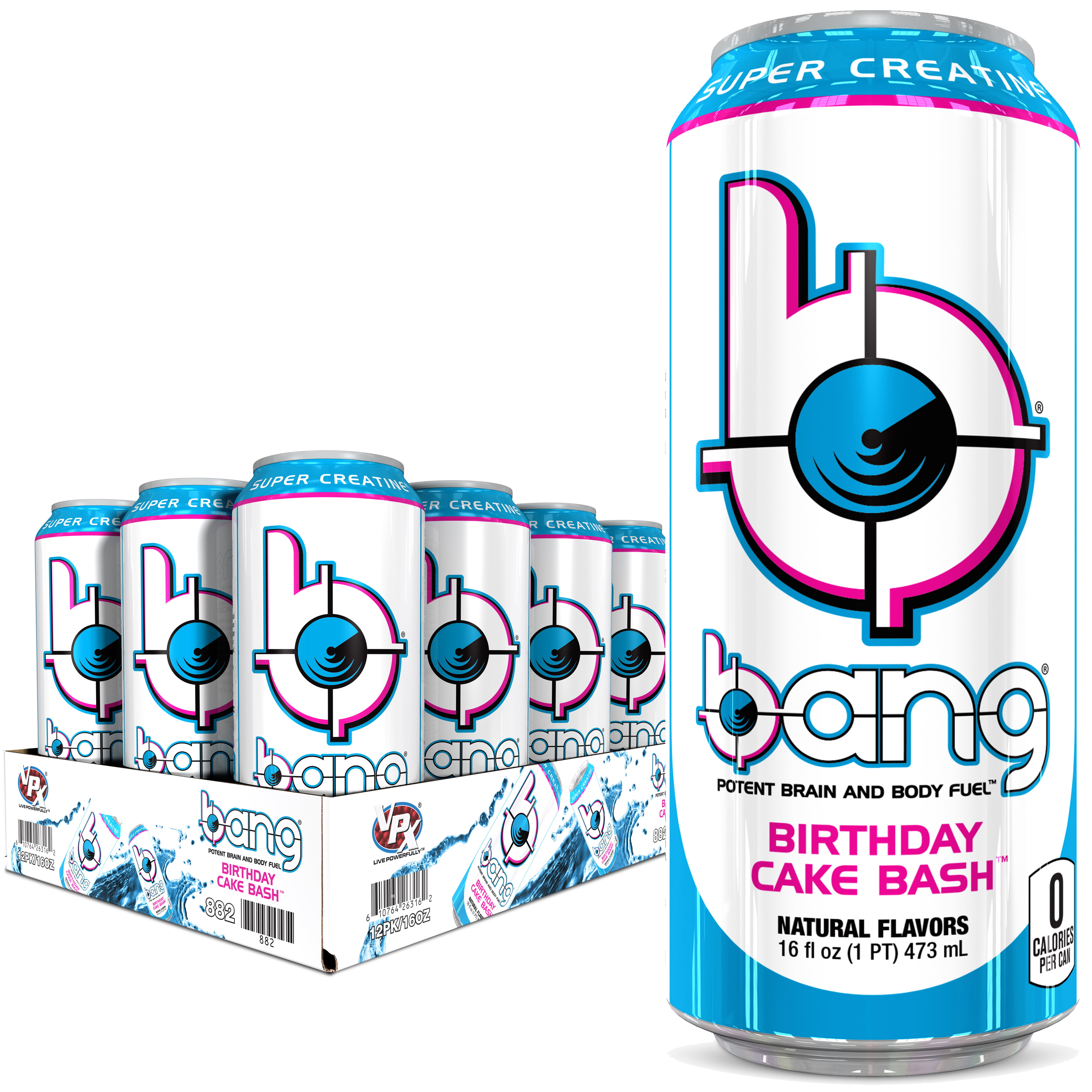 (12 Cans) Bang Birthday Cake Energy Drink with Super