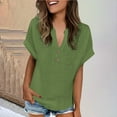 thumbnail image 6 of Women's Side Slit V-Neck Top Button Detail Short Sleeve Modern Casual Tee Green XXXXXL, 6 of 9