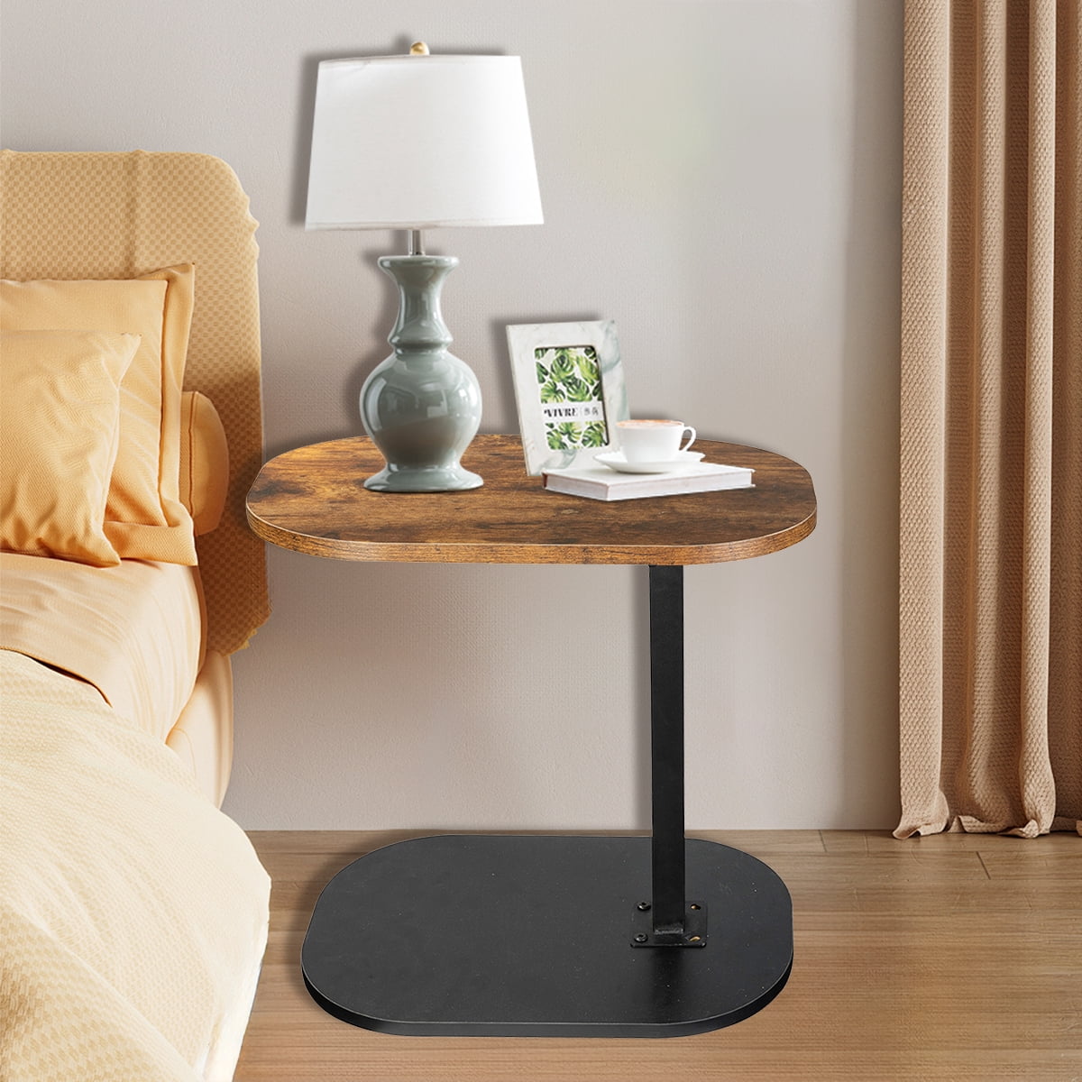 SolarSoda C Shaped Side Table, 360° Swivel End Table for Living Room, Height Adjustable(Brown)