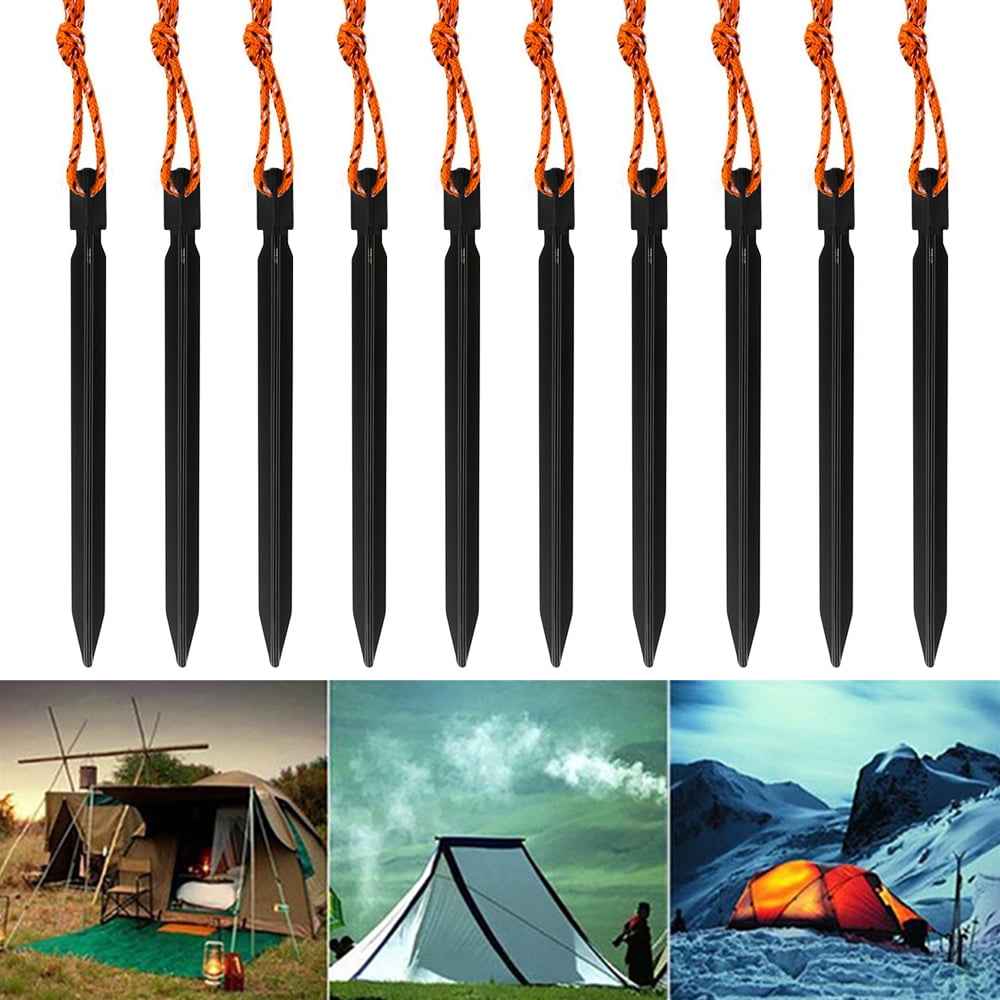 10pcs Aluminum Alloy Outdoor Camping Trip Tent Peg Ground Nail w/  Nail Hammer
