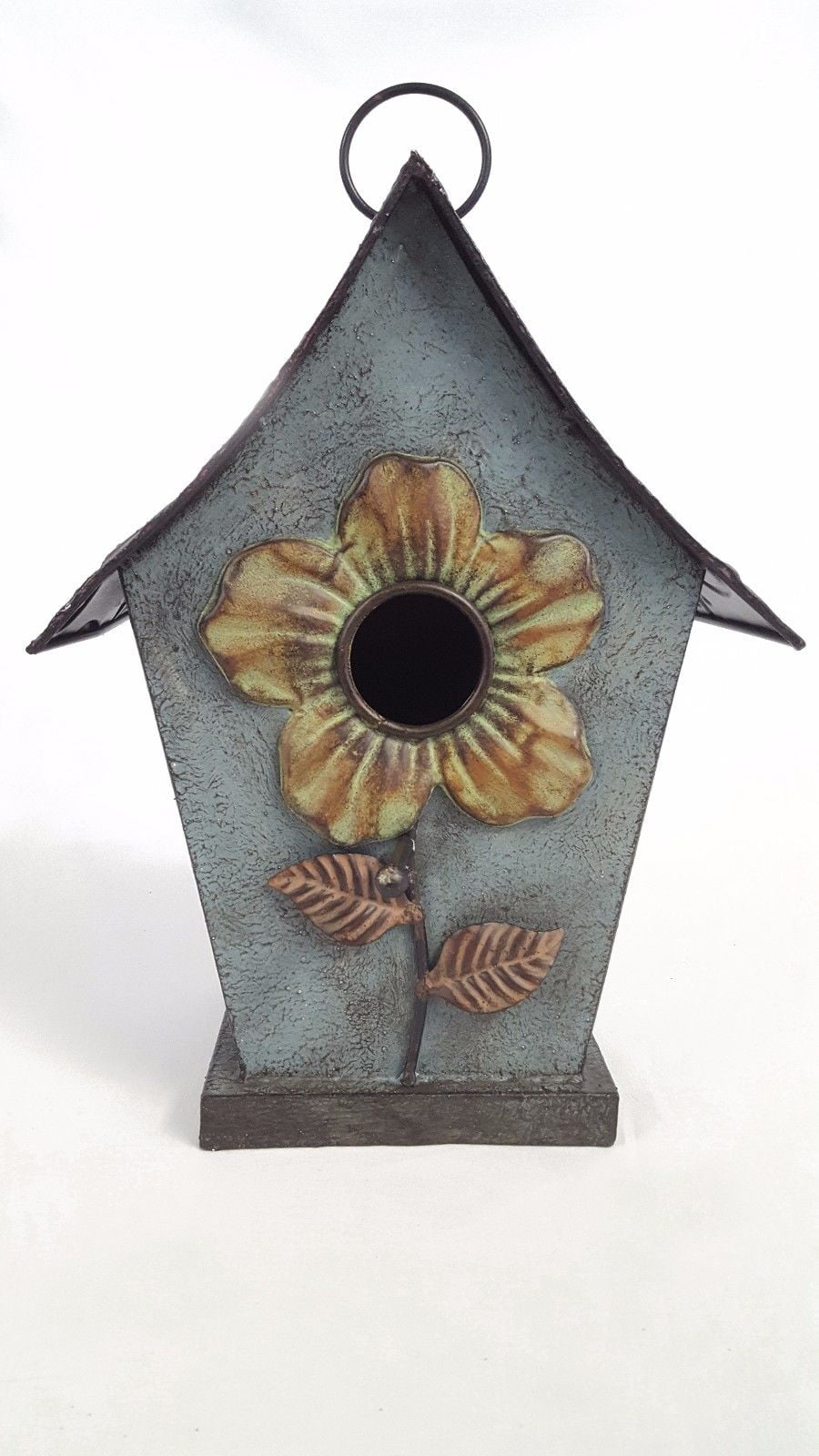 Metal Birdhouse with Flower by