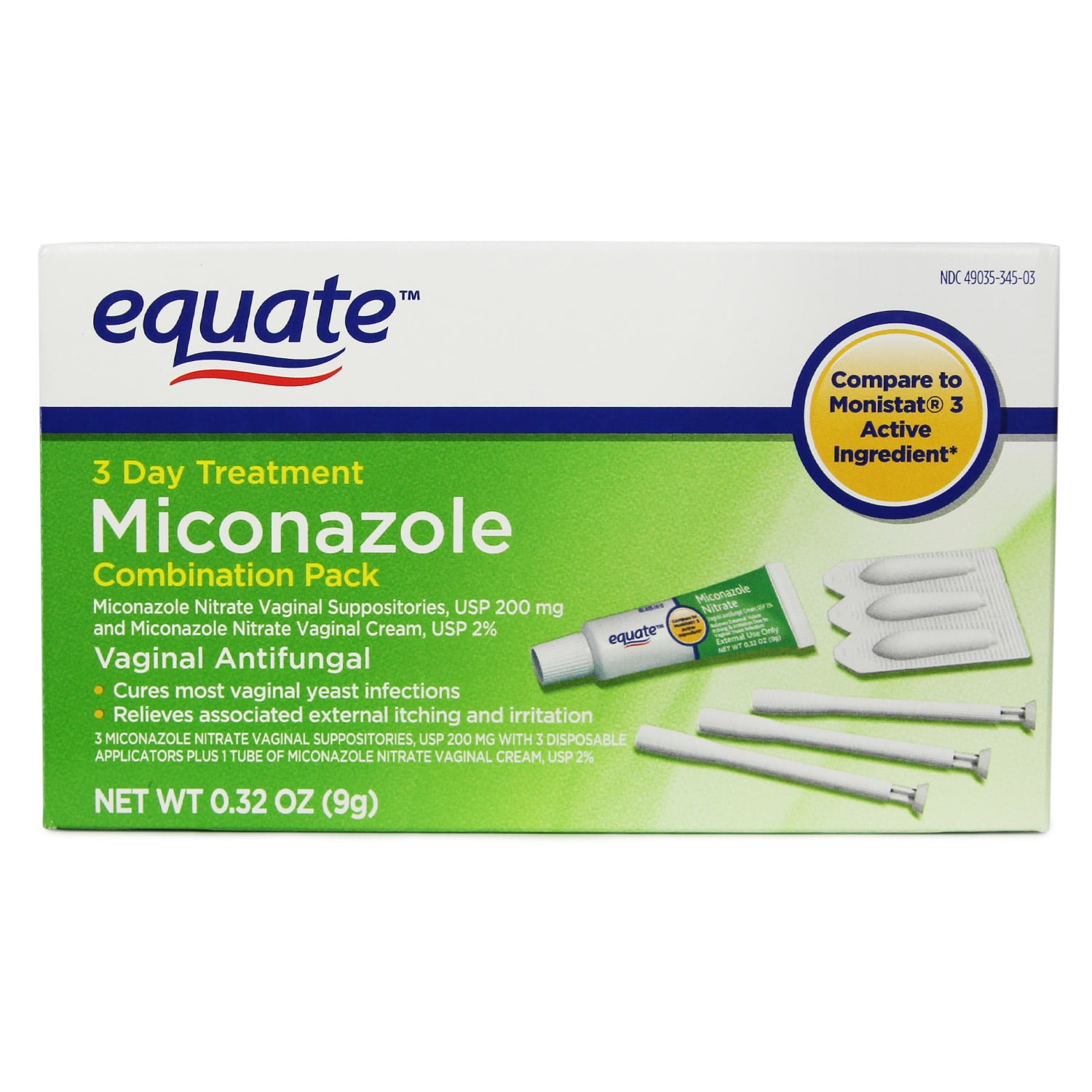 Equate Miconazole 3-Day Vaginal Cream Treatment Combination Pack
