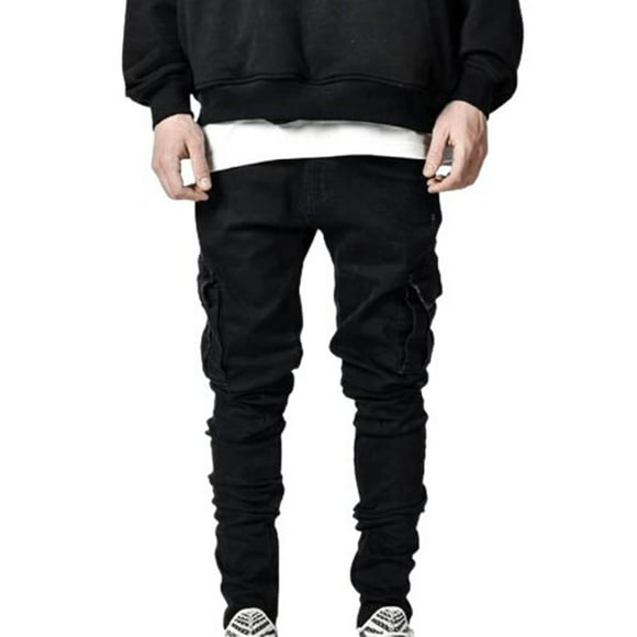 EGNMCR Jeans for Men, Men's Elastic Waist Loose Fit Denim Pants, Mens Pull On Jeans Men's Side Pocket Trousers With Zipper Placket Skinny Jeans Men's jeans