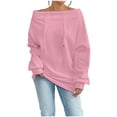 thumbnail image 2 of Qzwdhjm Off Shoulder Sweatshirts for Women Drawstring Long Sleeve Sweatshirt Soft Loose Casual Fall Pullover Tops, 2 of 7