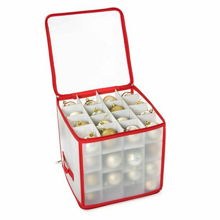 LAMINET Holiday Christmas Ornament Storage Container for 40 Ornaments |  Clear Transparent Case with Convenient Nylon Carry Handles - Collapsible  Walls