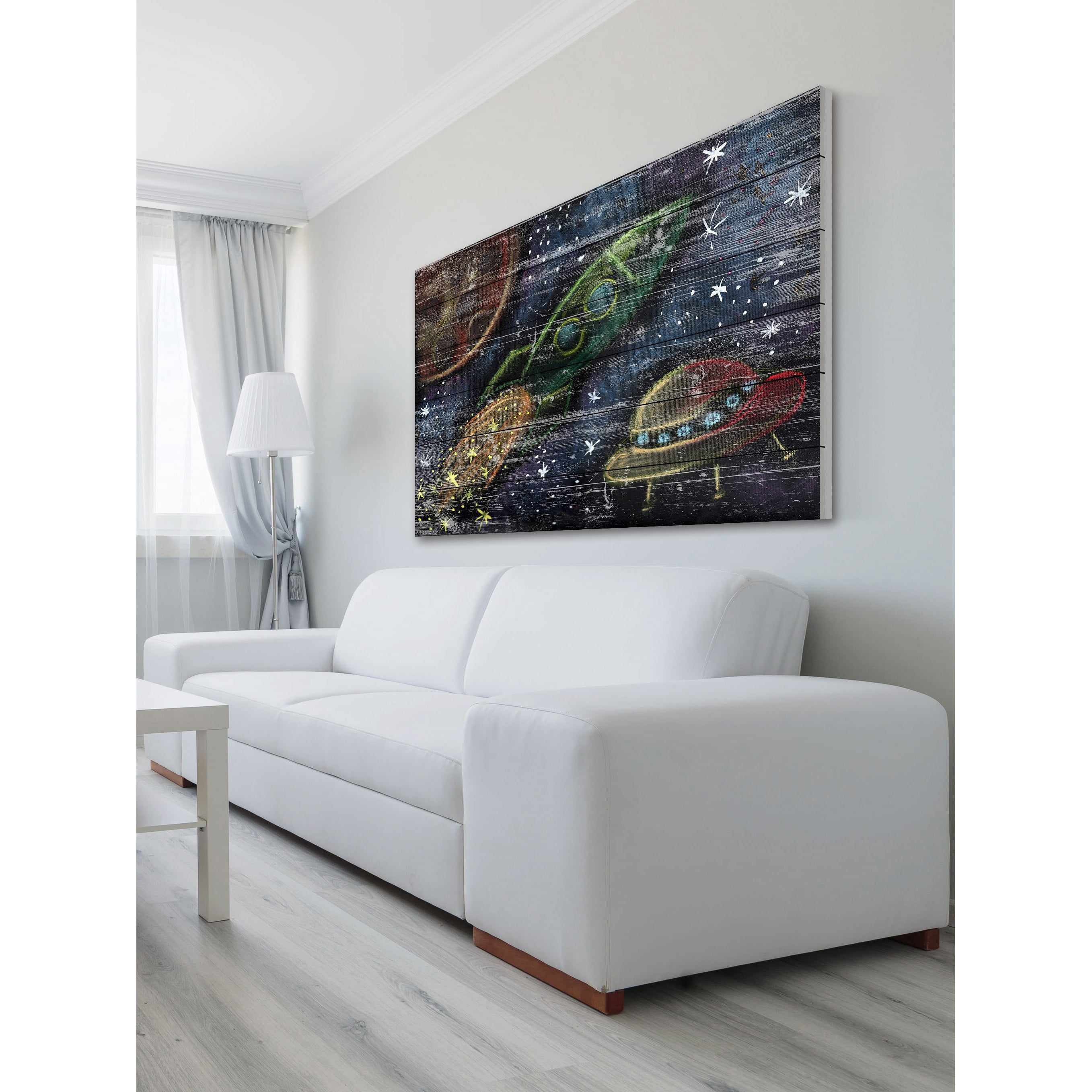 Space Travel II Painting Print on White Wood