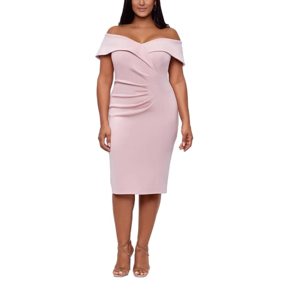 XSCAPE Women's Plus Size Pink Sweetheart-Neck Dress
