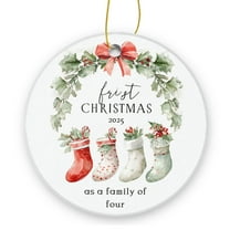 First Christmas As A Family of Four - Christmas Ornament Xmas Keepsake Ceramic Ornaments Holiday Decorations for Tree Christmas Gift Ideas 2.95in