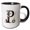 Black/White, variant on 3drose, Perfect Letter P. Halloween Monogram, Broom, Wizard Hat, Cat Art, 11oz Mug