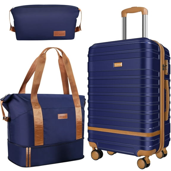 20 in 3 Piece Hardside Spinner Carry On Luggage with Travel Duffel Bag, Deep Blue