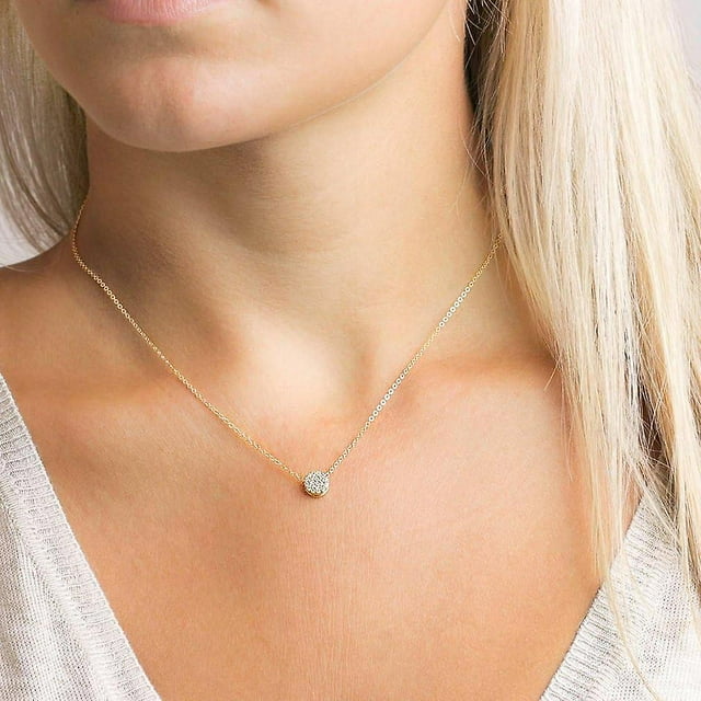 Collar con colgante de puntos, delicado collar de gargantilla con circonita cúbica y círculo de puntos de plata de ley chapada en oro de 14 quilates, regalo de joyería para mujer, latón, circonita