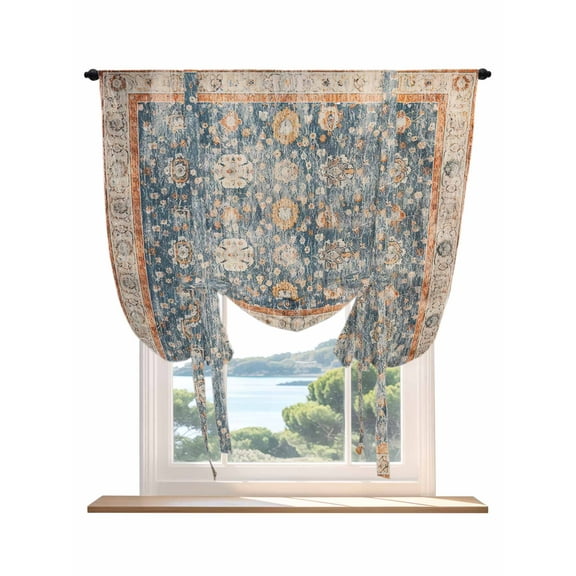 Country Rustic Art, Tie Up Curtains for Windows 63 Inch Length Balloon Curtains Kitchen Adjustable Balloon Window Shade Gradual Brown Abstract Geometric Flower Tie Up Bathroom Curtain Window 52"x63"