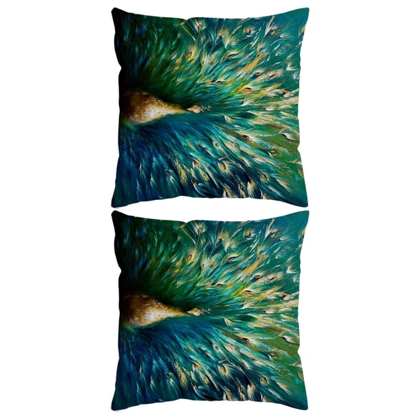 Funda de Cojín Billuyoard Terciopelo Estampado de Pavo Real Verde con Cierre de Cremallera