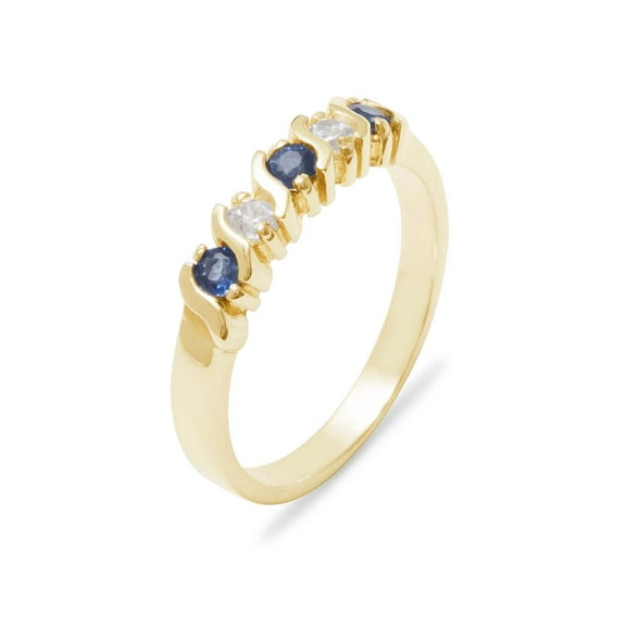 LBG British Made 10k Yellow Gold Natural Sapphire & Diamond Womens Eternity Ring - 33 size options - Sizes 4 to 12 Available