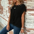 thumbnail image 6 of Feancey Twist Front Tops for Women Roll Up Cap Sleeve Waffle Knit Shirt Solid Color Crew Neck Summer Tees Comfy Loose Textured T-Shirts Black L, 6 of 7