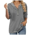 thumbnail image 2 of Striped Hoodies for Women 2025 Fall Winter Long Sleeve Lightweight Button Loose Hooded Sweatshirt Pullover Tops, 2 of 8