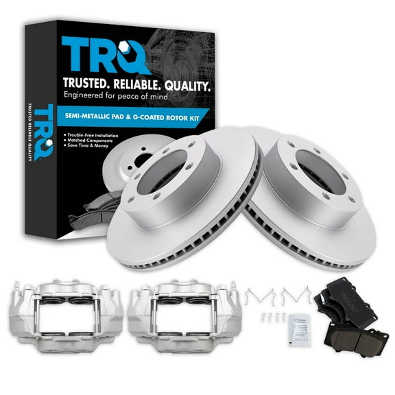 TRQ Front Brake Pad & Rotor Kit Brake Caliper Brake Pads Brake Rotor Ceramic Premium G-Coated Fits Select 2001-2007 Toyota Sequoia 2000-2006 Tundra