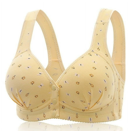 Riforla Women s New Front Buckle Middle and Elderly Underwear Styling Cup Print No Underwire Wide Strap Plus Size Women s Vest Bra Bras for Older Women Beige 42