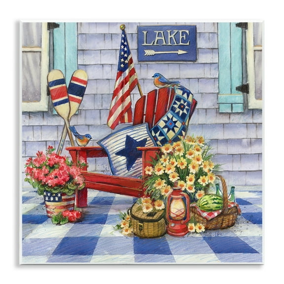Stupell Industries Americana Porch View Patriotic Painting Unframed Art Print Wall Art, 12 x 12
