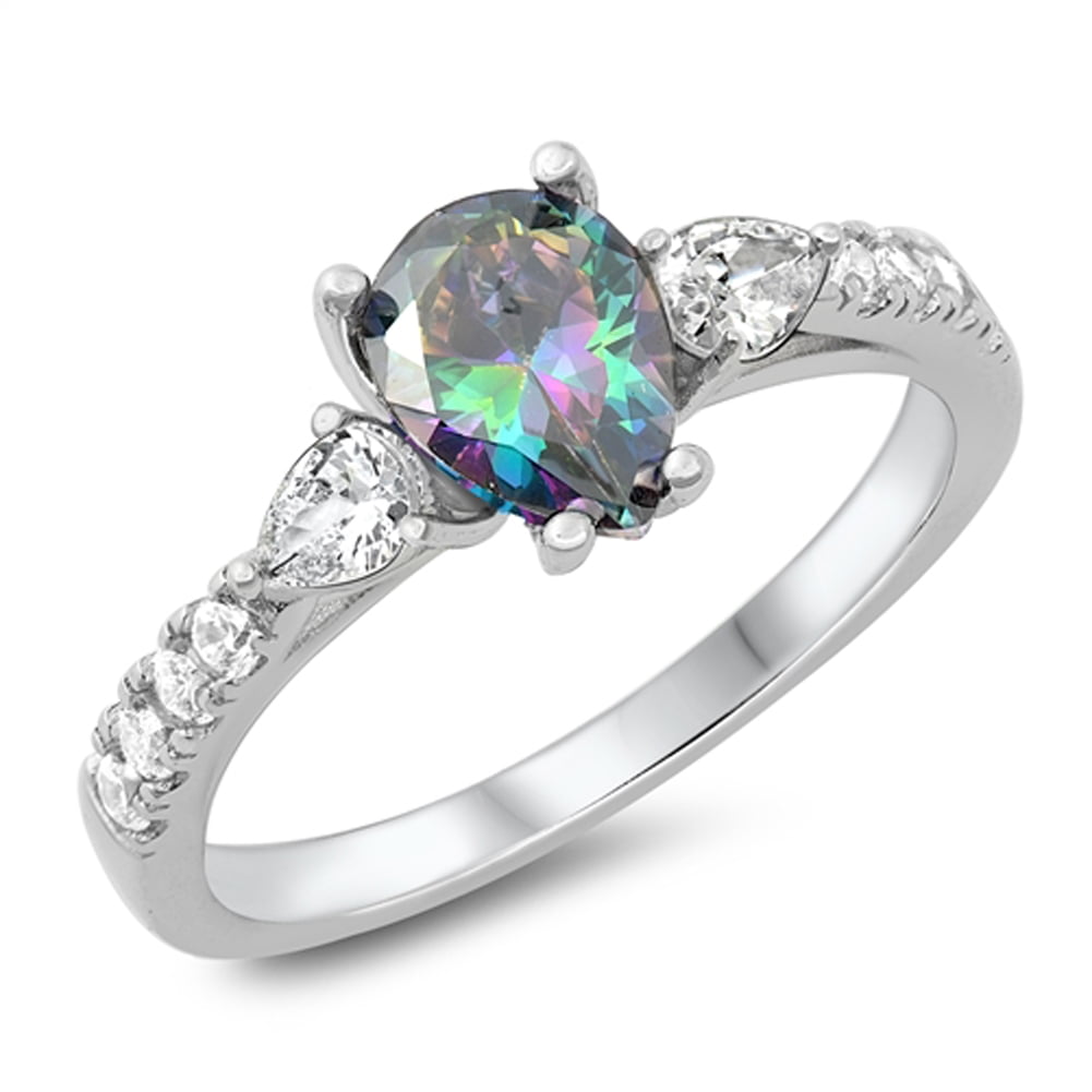 Cushion Cut Engagement Ring Simulated Rainbow Topaz Anniversary Promise Ring New Design