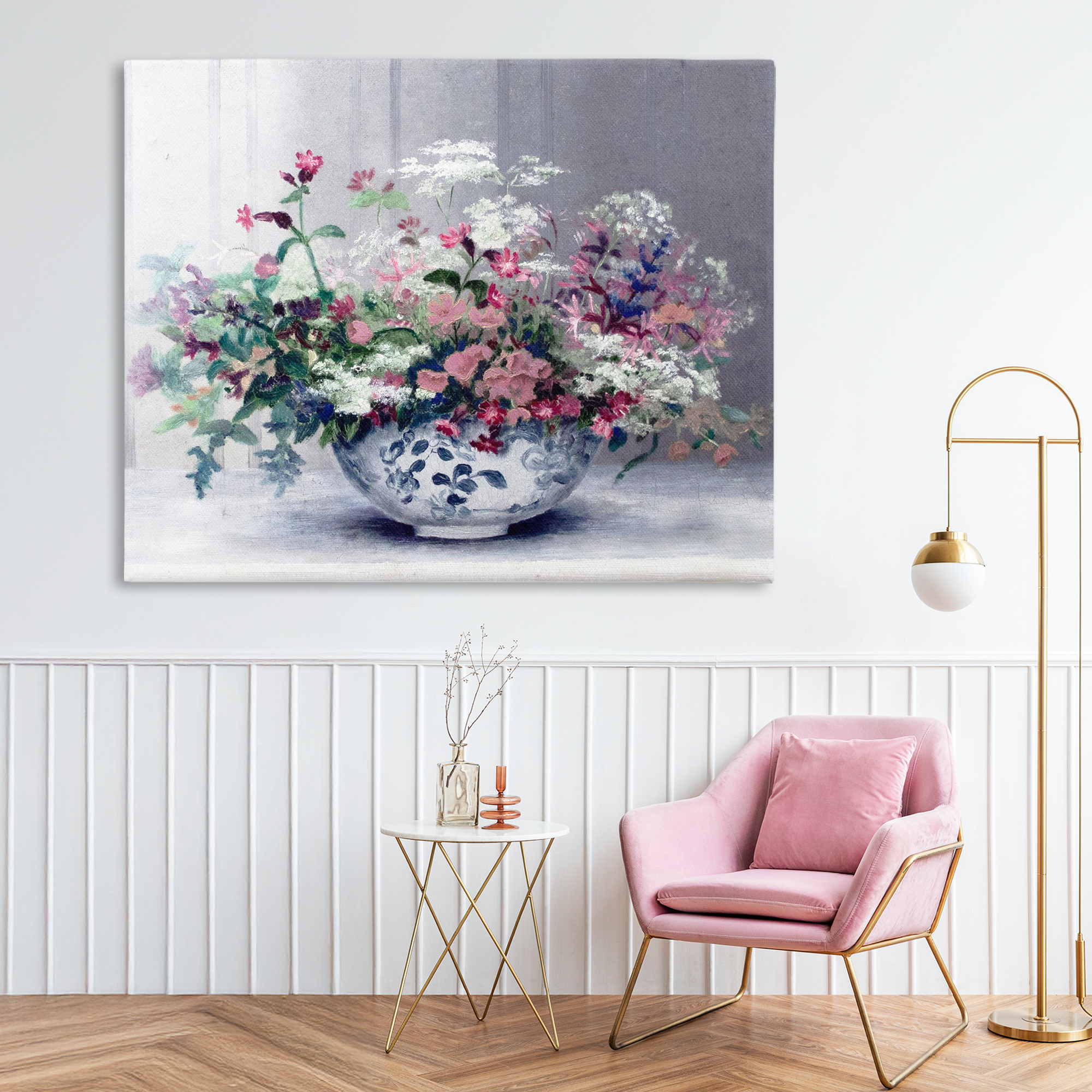 Painterly Elegant Blooms Vase Canvas Wall Art, design by Lettered and Lined