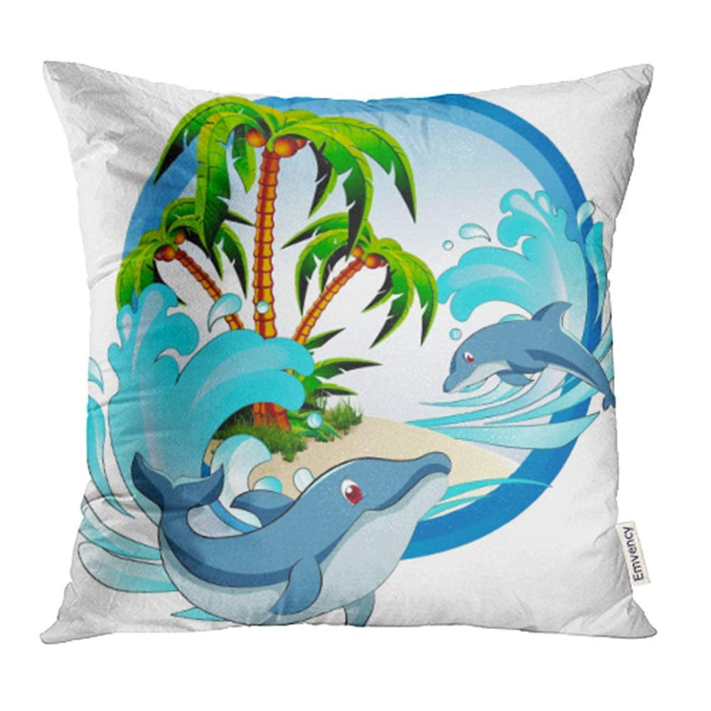 USART Animals Mascot Dolphin Aquarium Aquatic Beach Beautiful Cartoon Cute  Drawing Pillowcase Cushion Cases 18x18 inch 