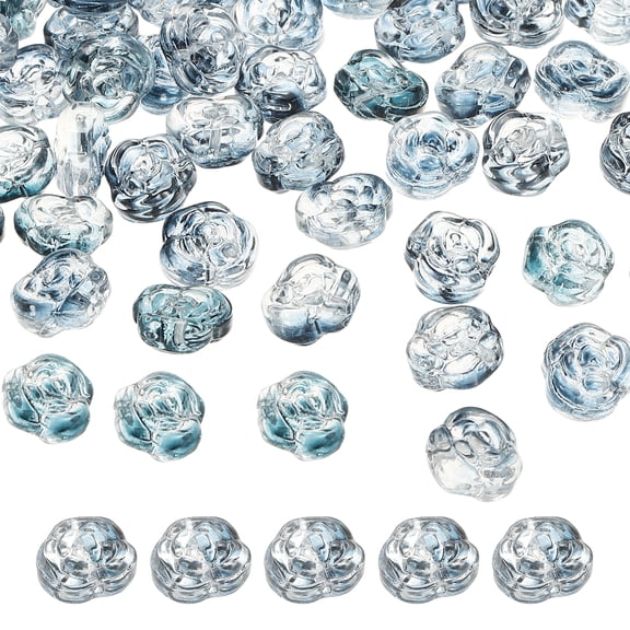 Uxcell 100 Pcs Rose Beads, 0.55" Glass Flower Rose Charm Carved Loose Spacer Crystal Craft Beads for DIY Jewelry Making Bracelet Beading Projects Supplies, Dark Blue