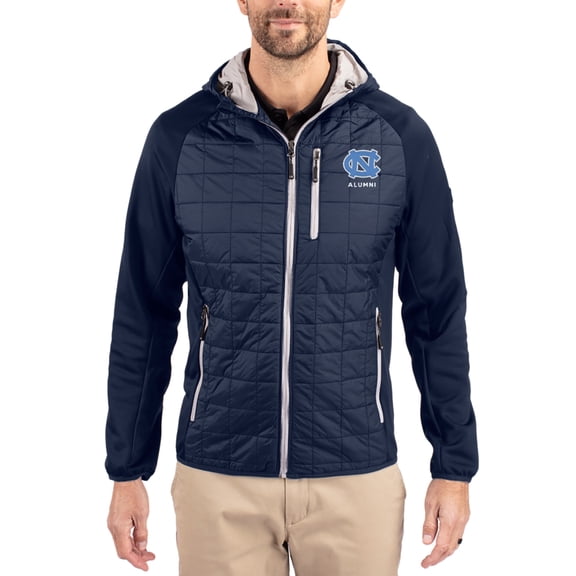 Men's-Cutter & Buck Navy North Carolina Tar Heels Rainier Eco Hybrid PrimaLoft Raglan Full-Zip Jacket