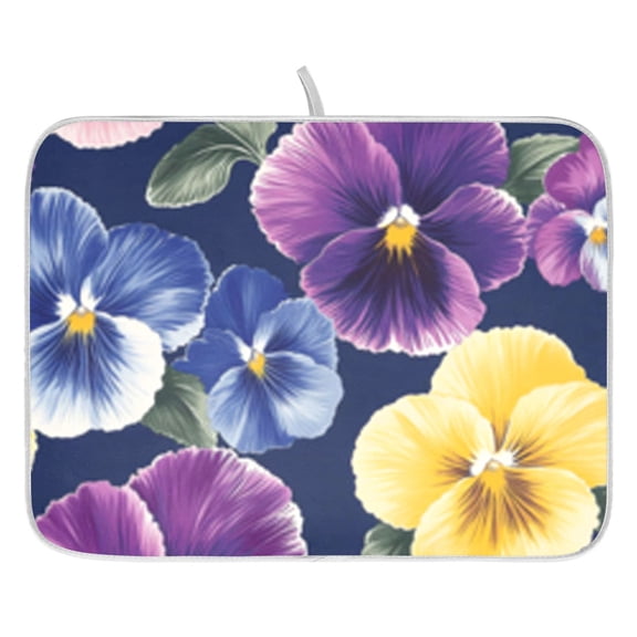 Dish Drying Mat for Kitchen Counter 16x18/18x24 Flowers Pansies Absorbent Coffee Bar Mat Dish Drainer Rack Mat for Kitchen Counter