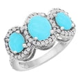 thumbnail image 1 of 10K White Gold Natural Turquoise 3-Stone Ring Oval Diamond Accent, size 5, 1 of 2