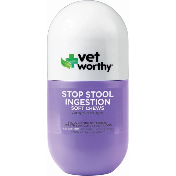 Vet Worthy Coprophagia Deterrent for Dogs - Pet Supplement with Chamomile, Yucca Schidigera to Stop Stool Eating for Dogs - Contains Parsley to Naturally Freshen Breath - 60 Soft Chews