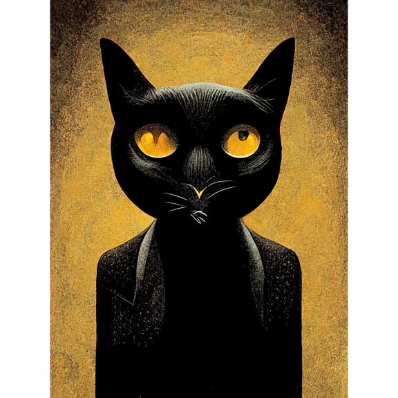 Black Cat Le Chat Noir Modern Mustard Unframed Wall Art Print Poster Home Decor