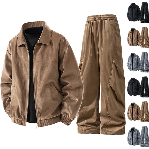 Txeol Mens Tracksuits 2 Piece Set Big and Tall Full Zip Athletic Jacket Matching Wide Leg Cargo Pants with Pockets Trendy 2 Piece Streetwear Outfits XL Black