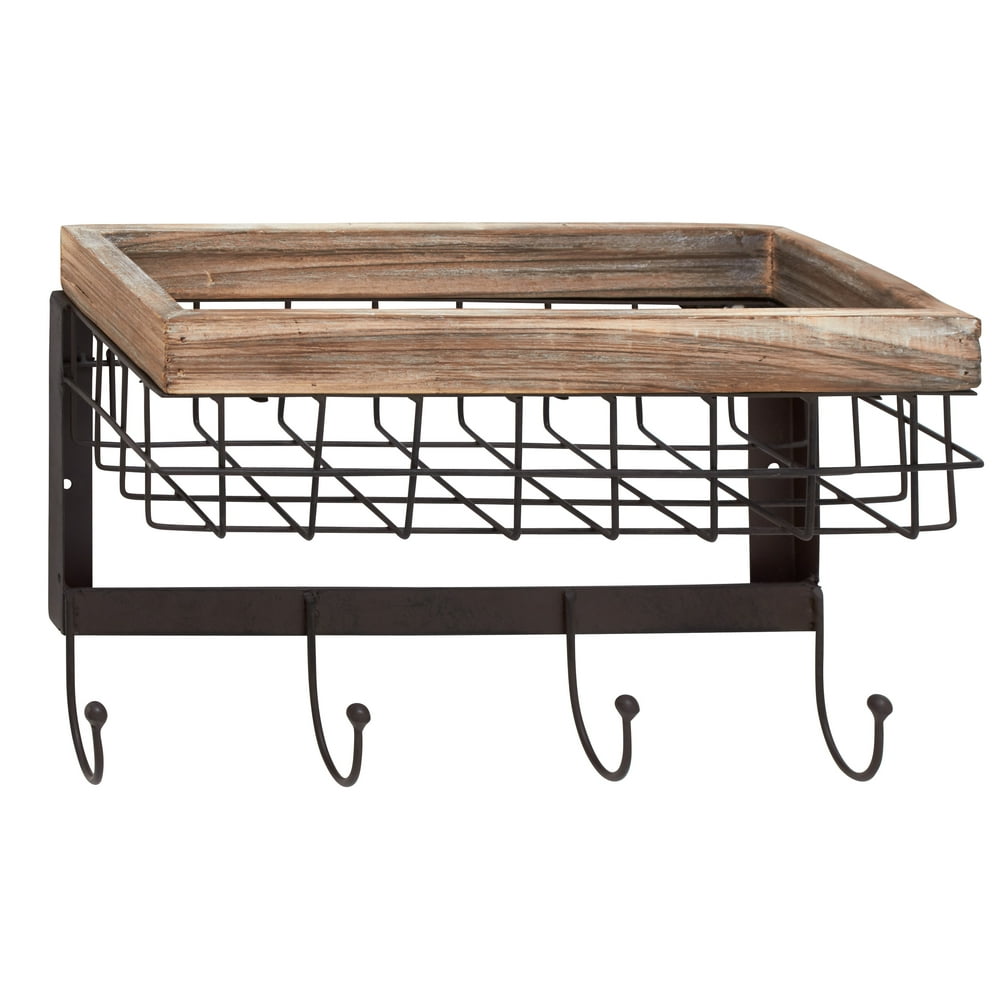 Unique Patterned Wood Metal Wall Basket Hook