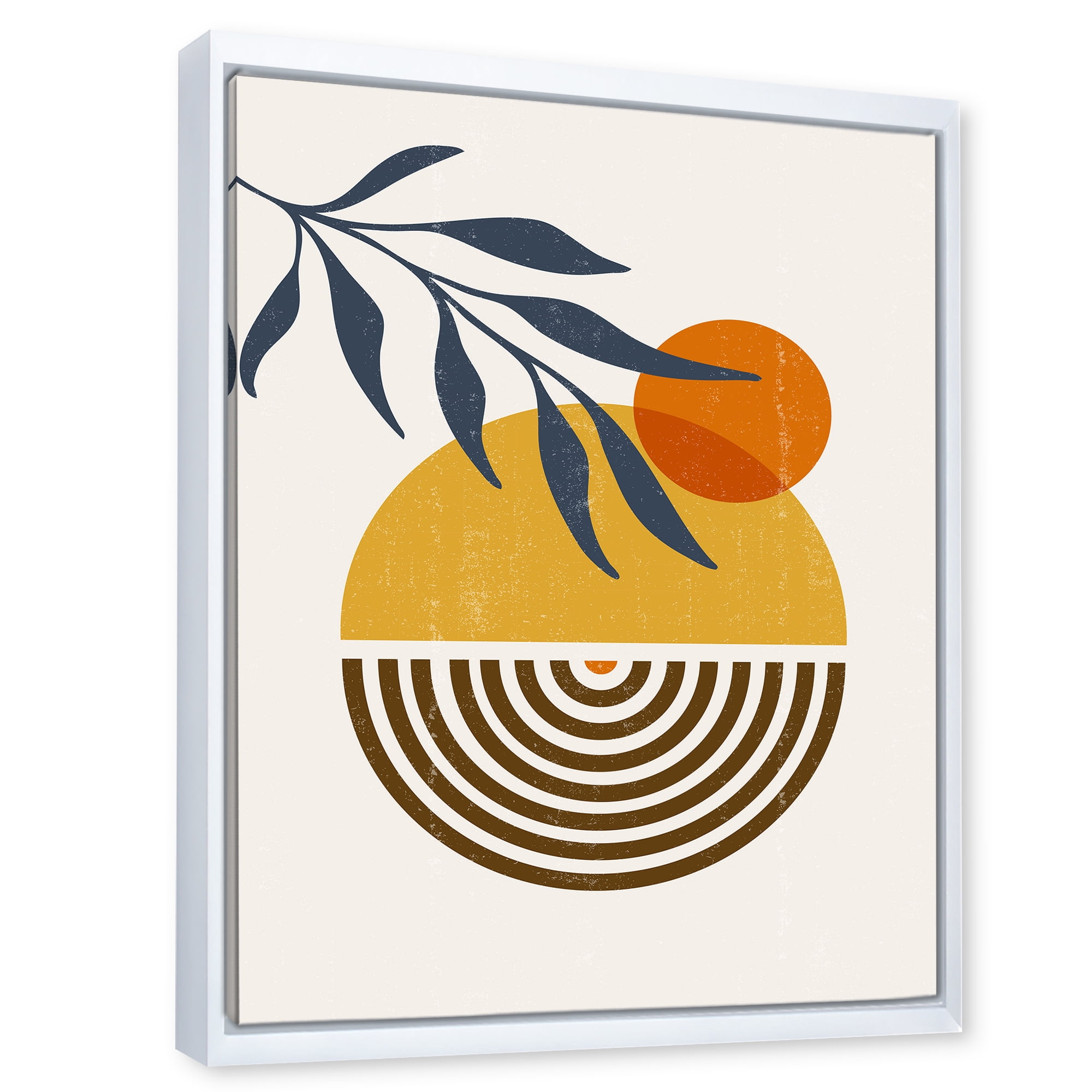 Designart 'Abstract Shapes With Botanical Minimalist Leaf IV' Modern Framed Canvas Wall Art Print