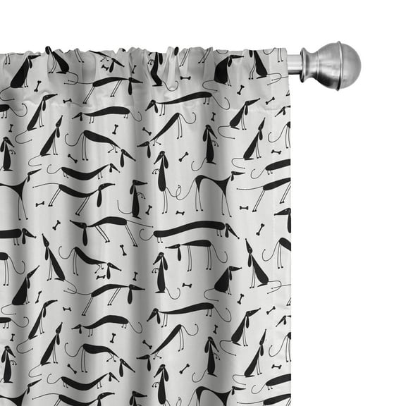 Ambesonne Dog Lover Curtains, Dachshund Silhouette, Pair of 28"x84", Black White