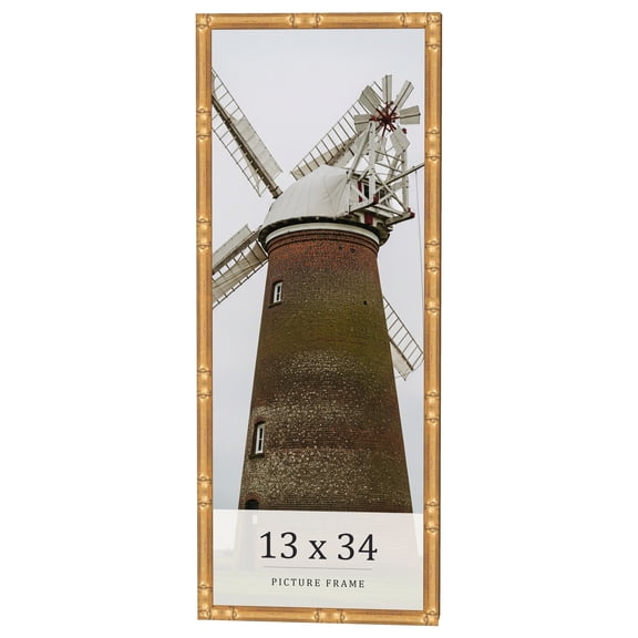 13x34 Frame Gold Bamboo Solid Wood Picture Frame | 0.75 Inch Moulding Width | Interior Frame Depth
