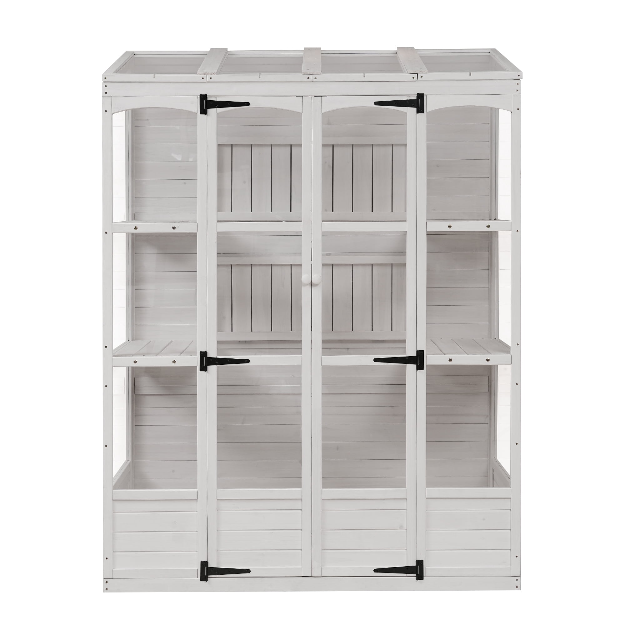 Mintazer 78" Walk-In Greenhouse, Outdoor Plant Gardening Greenhouse with 4 Independent Skylights & 2 Folding Middle Shelves, White