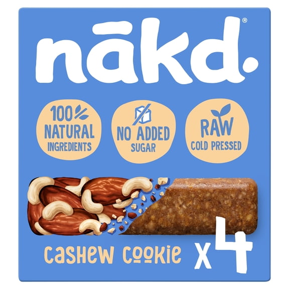 Nakd Fruit & Nut Bars - Cashew Cookie 4 Pack 140g, Imported from Britain