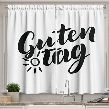 Ambesonne German Kitchen Curtains, Hand Lettering Guten Tag, 55"x39", Black and White