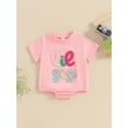 thumbnail image 2 of FEORJGP Infant Baby Girls Summer Casual Romper 3M 6M 12M 18M Newborn Short Sleeve Jumpsuit Crewneck T-shirt Letter Embroidery Romper Tops Cute Sweet Daily Clothes, 2 of 7