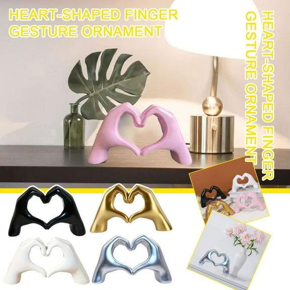 FurNest Lttoisl 5" x 2.9" Gold Heart Hands Sculpture Decor, Resin Golden Modern Abstract Love Finger Statue, Gold Hand Model Decoration for Valentine's Day Wedding Home Office Shelf Desk