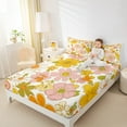 thumbnail image 4 of Manfei Retro Rustic Flower Queen Sheet Sets,Cute Daisy Flat Sheet,Beige Orange Pink Queen Fitted Sheet For Girls Kids,Super Cozy Room Decor,4pcs, 4 of 7