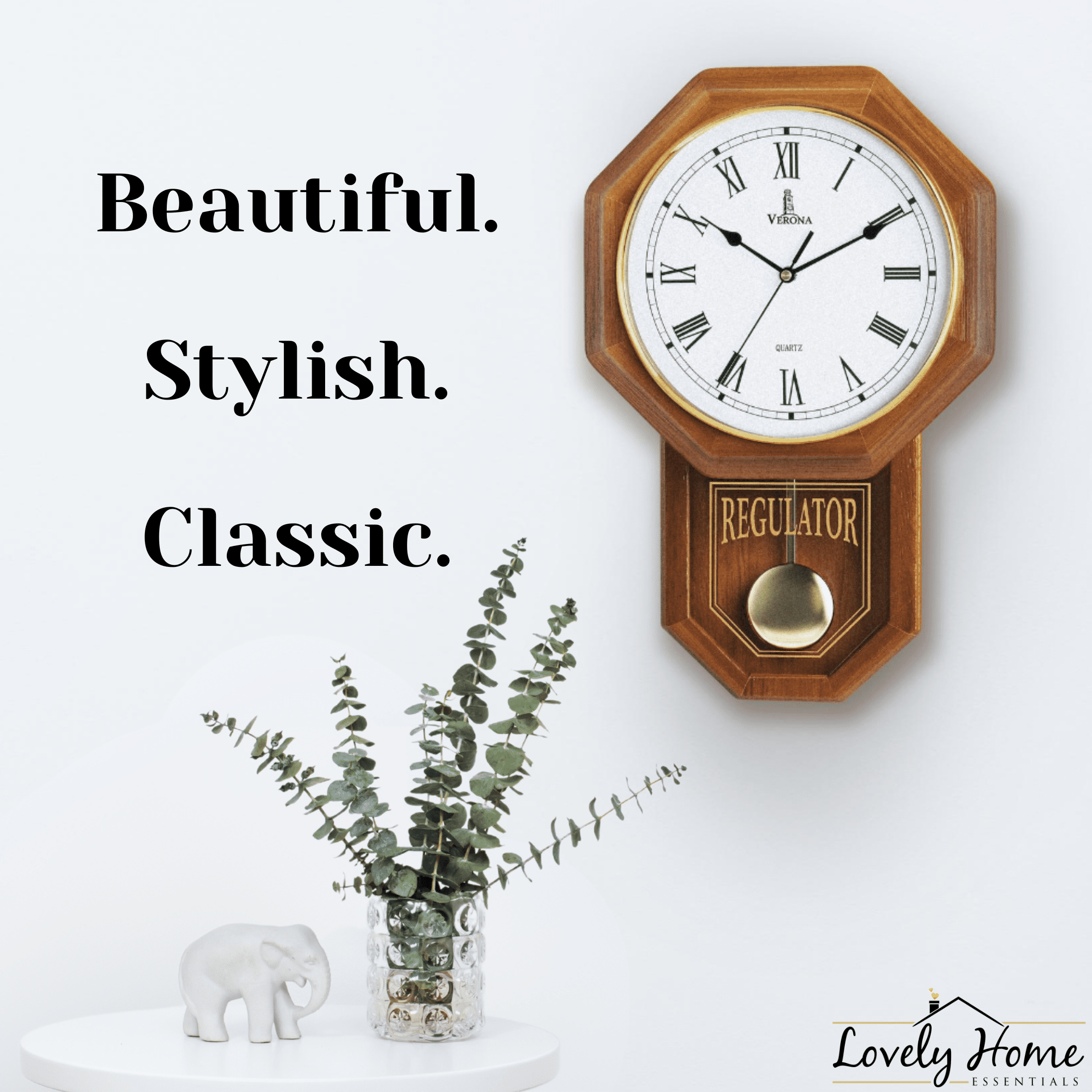 Pendulum Wall Clock Battery Operated - Quartz Wood Pendulum Clock - Silent, Wooden Schoolhouse Regulator Design, Decorative Wall Clock Pendulum for Living Room, Kitchen & Home Decor, 18" x 11.25"