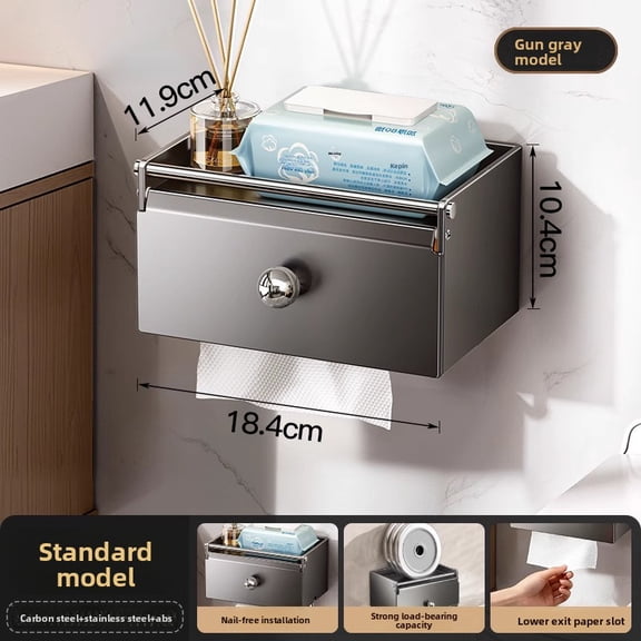 TL New Bathroom Toilet Paper Holder Toilet Tissue Box Roll Paper Tube Paper Dispenser Wall-Mounted No-Drill Storage