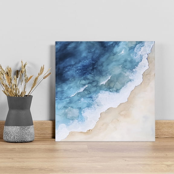 Blue Beach Coastal Wall Art Painting on Canvas, Summer Ocean Seaside Nautical Canvas Art Home Prints Wall Art Framed Modern Artwork for Living Room Bedroom Wall Decor 8x8in