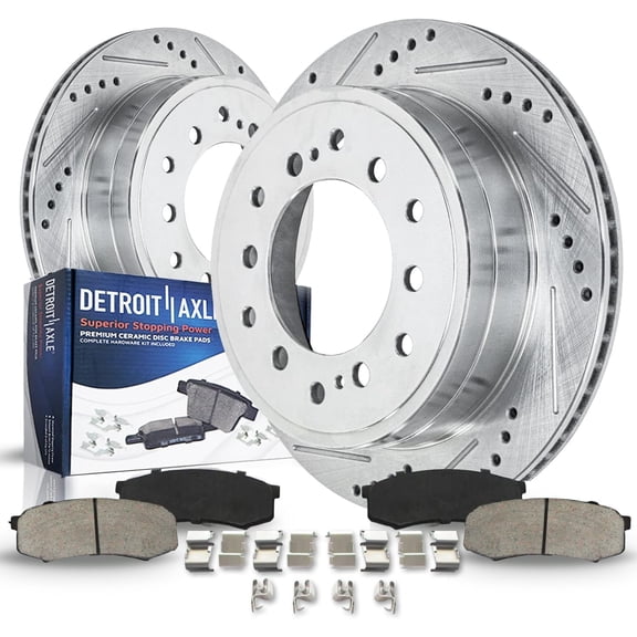 Detroit Axle - Rear Brake Kit for 2001-2007 Toyota Sequoia 2007-2009 FJ Cruiser 2003-2009 4Runner Lexus GX470, Drilled and Slotted Disc Brake Rotors Ceramic Brakes Pads : 12.28" inch Rotor