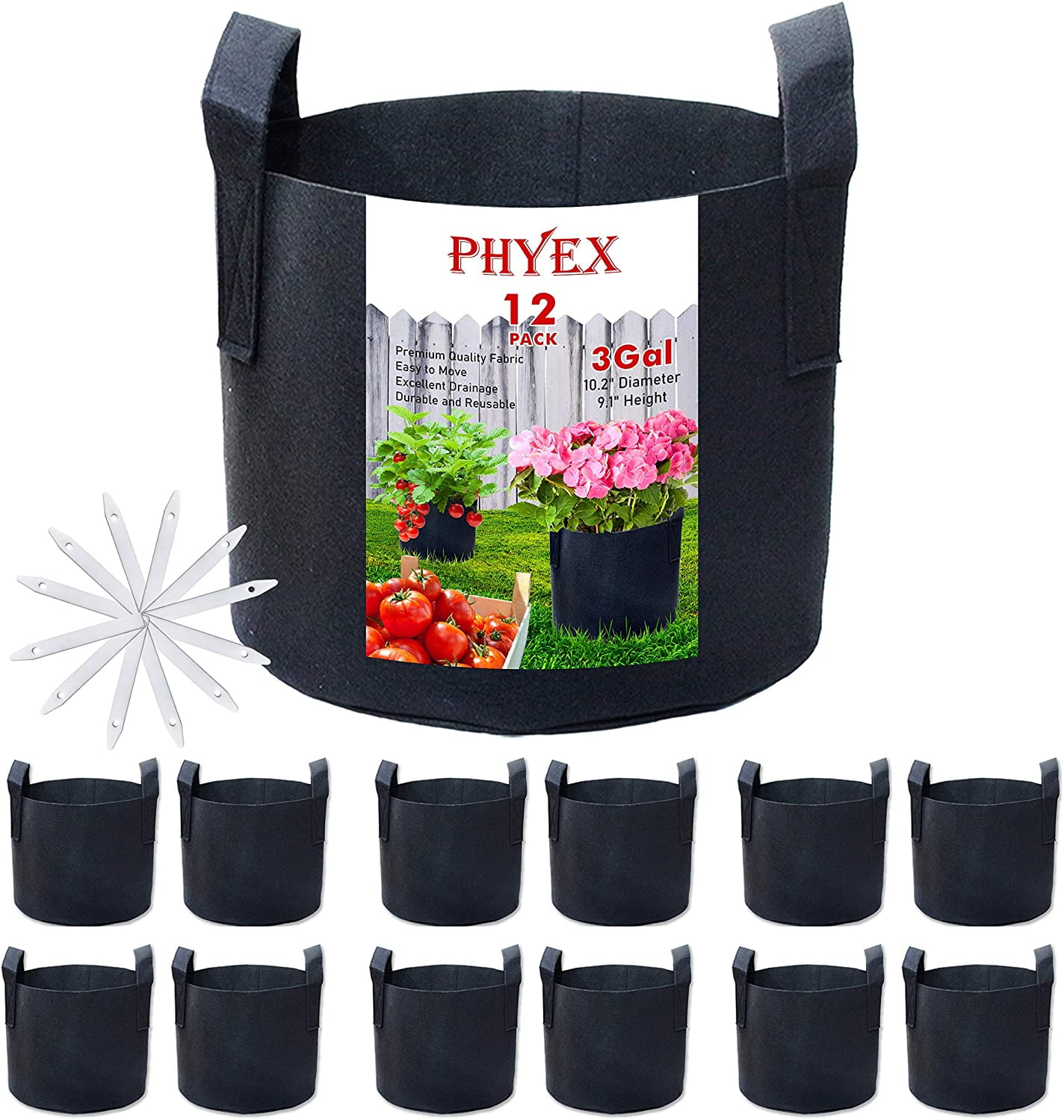 IUIT 12IUIT Pack 3 Gallon Nonwoven Grow Bags, Aeration Fabric Pots with