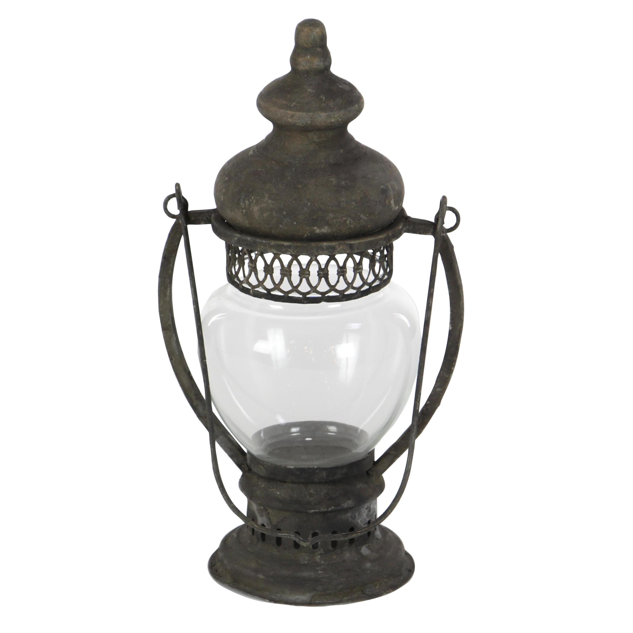 DecMode Brown Metal Decorative Candle Lantern with Handle