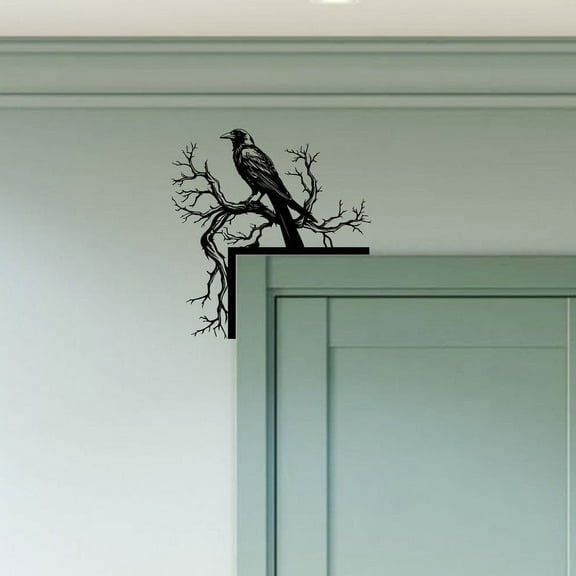 Handmadetneonsign Raven Door Corner Sign, Raven Bird Metal Door Topper, House Wall Decor 53035